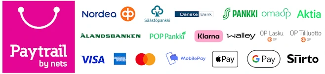 Paytrail-maksutavat: verkkopankit, Visa, Mastercard, MobilePay, Siirto, Apple Pay, Google Pay, Klarna, Walley, OP Lasku ja OP Tililuotto